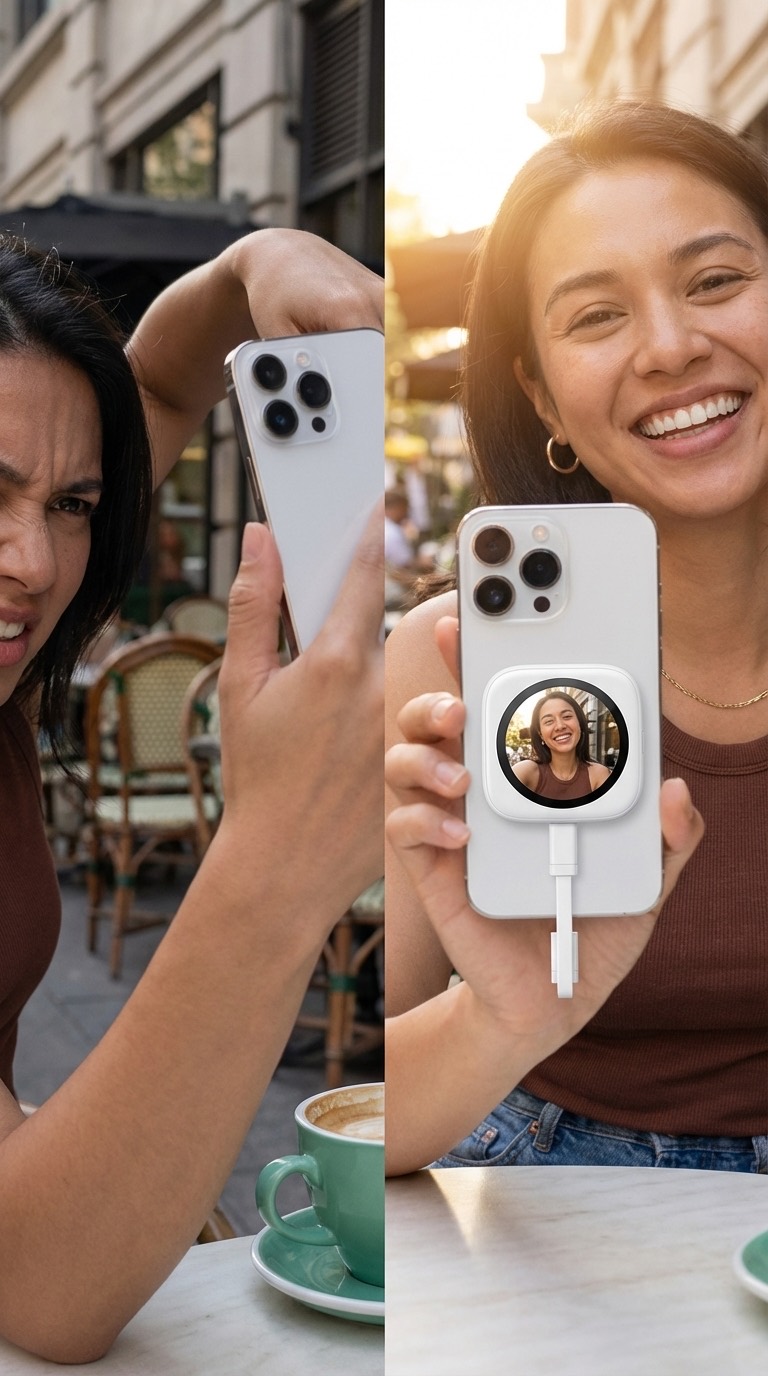 iPhone 自拍總是拍不好？DA 磁吸自拍顯示器讓後鏡頭自拍更穩、更自然