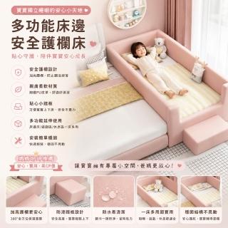實木床 男孩小床 帶護欄女孩公主床 邊床加寬拚接大床，圖片來源：momo 商品頁 / 楡青企業社