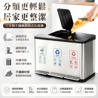 分類垃圾桶 家用廚房客廳帶蓋幹濕分離大號辦公室不銹鋼腳踩大容量，圖片來源：momo 商品頁 / 楡青企業社